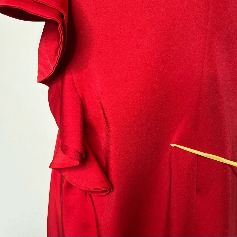 Mac Duggal Asymmetrical Ruffle Sleeve Red Cocktail Dress Women Size Medium READ